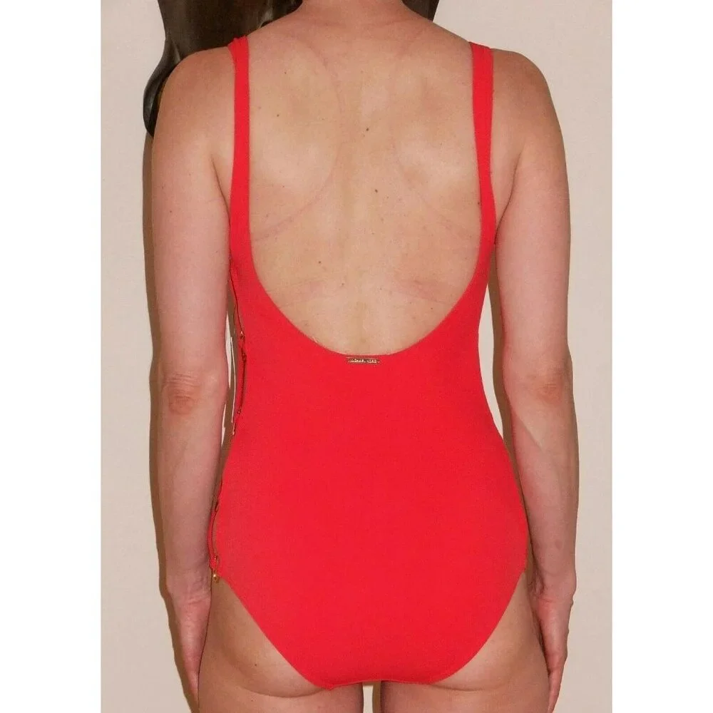 MICHAEL KORS Collection Women's 4 Cruise Coral Red One Piece Crepe Swimsuit NWOT